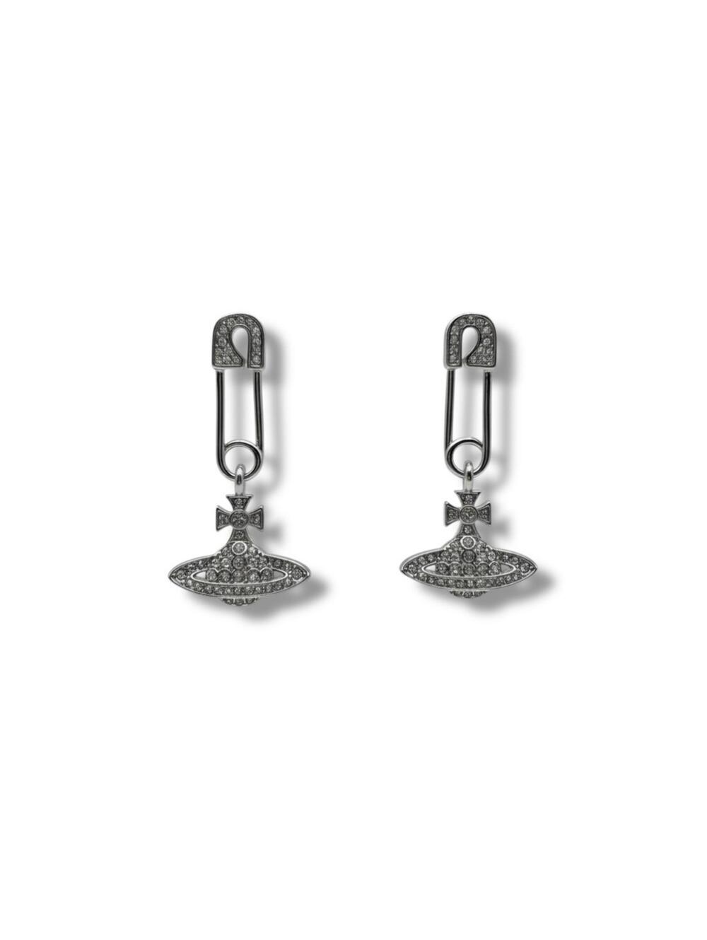 Vivienne Westwood Orb Safety Pin Crystal Drop EarringsSilver